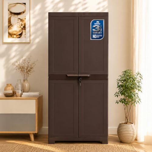Nilkamal Freedom Big FMM Plastic Cabinet | 3-Year Warranty | 4-Shelf Storage Cupboard with Doors | Multi Organizer for Home, Wardrobe | Clothes Rack, 