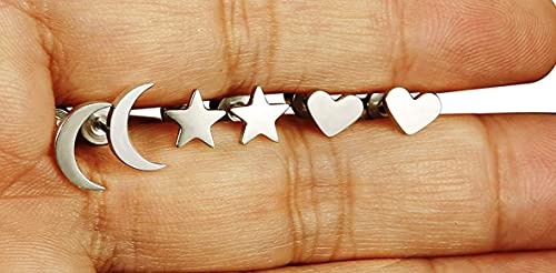 3 Pair Set Stud Earrings Moon, Star and Heart for Teenager Girls Women Men2