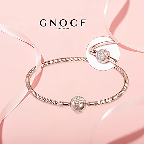 Gnoce Charm Bracelet Sterling Silver Rose Gold Plated Diy Snake Chain Endearing Gifts For Her Basic Charm Bracelet Dainty Bangle With Crystal Round Shape Clasp (2Rose Gold, 7.1) #TOP1