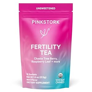 Pink Stork Fertility Tea for Conception and Hormone Balance with Organic Mint, Vitex, and Red Raspberry Leaf, Caffeine Free – Mint, 15 Sachets, Hot or Iced