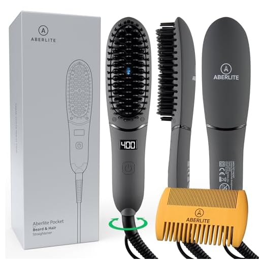 Aberlite Pocket - Compact Beard Straightener for Men - Ionic & Anti-Scald Technology - Beard Straightening Heat Brush Comb Ionic - for Home and Travel