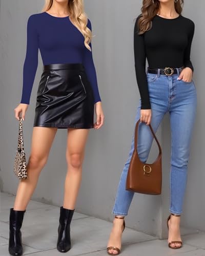 Image of MANGOPOP Womens Bodysuit Long Sleeve Crew Neck Body suit for Women Ribbed Bodysuits Shirts