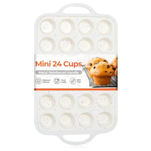 CAKETIME Mini Cupcake Pans Metal Reinforced Frame Silicone Mini Muffin Pan Nonstick 24 Cups Easy to Handle for Baking Muffins Cupcakes Egg Bites 1 Pack