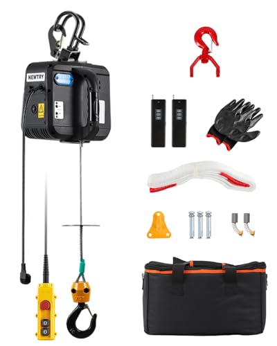 NEWTRY Palan électrique 500kg PRO, 1600W Treuil électrique 9m Levée, avec télécommande sans fil 100m et commande filaire 5m, instructions en français