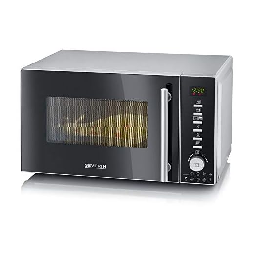 SEVERIN 3-i-1 mikrovågsugn, med grill- och varmluftsfunktion, inkl. roterande platta (Ø 24,5 cm) och 2 grillgaller, 800 W, MW 7865, silver/svart