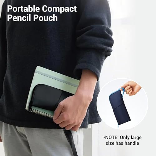 Image of KOKUYO Pencil Case Pouch, Neo Critz Standing Pen Pouch Bag, Foldable Stand up Pencil Holder Organizer, Small Portable Pencil Box for School Office Supplies, Navy x Light Blue, Large Size (F-VBF181-2)