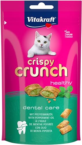 Vitakraft Crispy Crunch, knusprige Snackkissen gefüllt mit Pfefferminzöl, prophylaktische Wirkung, Katzensnack, ohne Zusatz von Zucker (1x 60g)