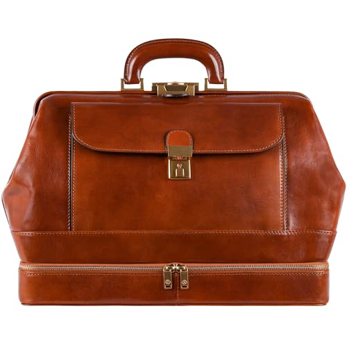 Image of Time Resistance Leather Doctor Bag - Italian Handmade Medical Bag - Vintage Style Handbag - Real Leather Briefcase