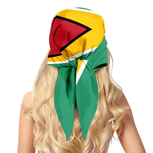 pmbvcgsy Fashion Head Scarf for Women Guyana Flag Pattern Silk Scarf Large Square Sleeping Wrap Satin Neck Bandana for Gift 27.5 x 27.5 inches