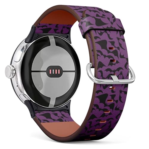 Bracelet de rechange en cuir compatible avec Google Pixel Watch 2 motif chauve-souris effrayante