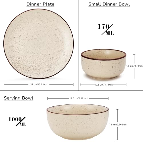 Image of Bodhi House Solid Handcrafted Stoneware Ceramic Dinner Set, Dish Set Serving, Microwave and Dishwasher Safe, Bone-ash Free, Crockery Set for Dining and Gifting (Beg-SPCK, Pack of 20 (6F+12K+2SB))