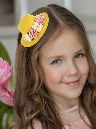 Bohend Mini Fascnator Hat Flower Hair Clip Girls Cute Tea Party Hats Women Accessory Yellow2