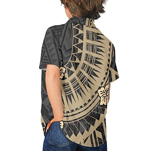 GLUDEAR Kids Boys Traditional Polynesian Printed Short Sleeve Button Down T-Shirts 3-16Y4