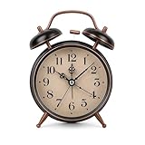 Relógio Despertador Retrô Analógico Preto com Detalhes em Cobre Estilo Vintage Som Tradicional Despertador Clássico Decorativo para Mesa de Cabeceira Quarto ou Escritório