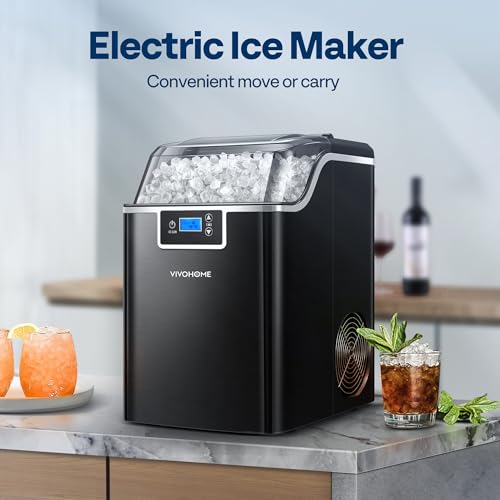 Image of VIVOHOME Nugget Ice Maker Countertop, Portable Pebble Ice Maker Machine with 44lbs /Day, Soft Chewable Pellet Ice Machine with Self-Cleaning, Scoop, 10 Ice Bags, for Home Kitchen, Party, RV, Camping
