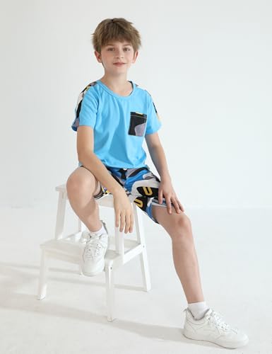 Image of mksodopy Boys Summer Outfit Set 2 Piece T Shirt and Camo Shorts Casual Clothes for Little Big Boys 5-16