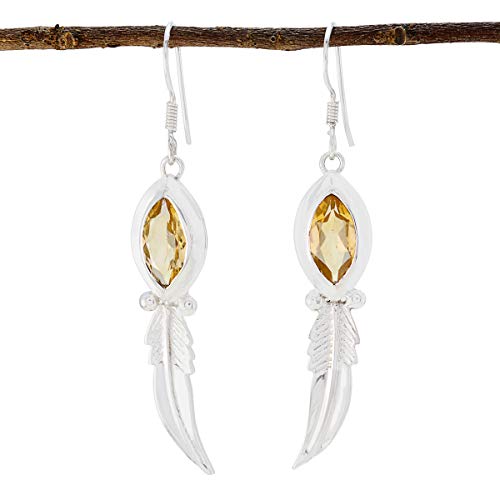 Boucle d'oreille citrine en argent 925 femme marquise jaune