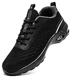 DYKHMILY Sicherheitsschuhe Damen Arbeitsschuhe leicht stahlkappenschuhe Luftkissen Atmungsaktiv (Schwarz Grau,38EU)
