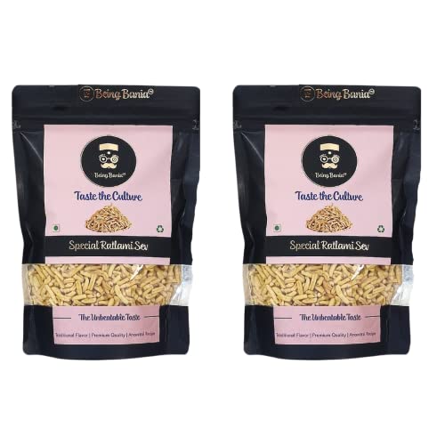 Being Bania Premium Ratlami Sev | No Palmolein Oil | No Preservatives | Fresh Indian Namkeen | Tasty Sev Bhujia made in Groundnut oil | Crispy Crunchy Indian Snack Namkeen 160 Gram (Pack of 2)