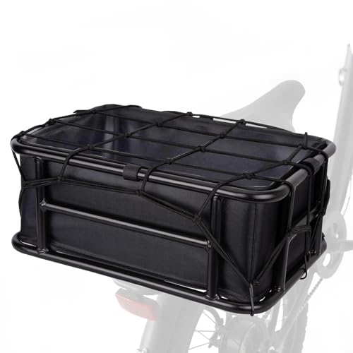 Lambolt Rear Rack Bike Basket for E-Bikes & Bikes - Heavy-Duty Bicycle Basket with Waterproof Liner, Cargo Net & Rain Cover - Great for Groceries, Dogs, Pets & Daily Commutes