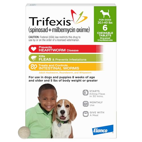 Trifexis Heartworm Prevention | Treats & Controls Flea Infestations + 4 Other Worms | Dogs 20.1-40 lbs.|1 Chewable