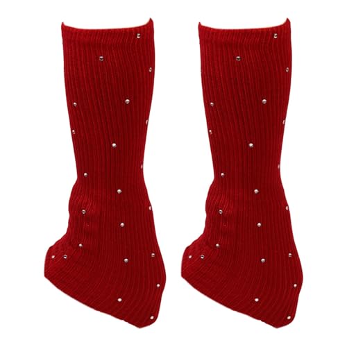 Aymzbd Ice Skating Leg Warmers Knit Long Leg Warmers Decor Fashion Supplies Keep Warm Ice Figure Skating Socks for Sports Dance, Red