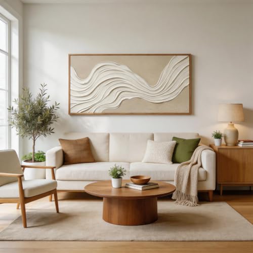 Image of CHDITB Horizontal Wave Wall Art, Neutral Earth Tone Textured Wall Decor