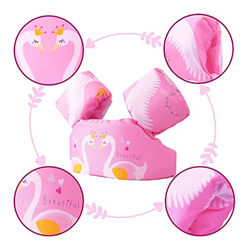 Gokiddie Pink Swim Jumper For Girls Up To 55 Pounds - Kids Vest, Jackets, Floaties, Arm Floats, Puddle/Paddle Pal For 30-55 Lbs Kid With Swimming Goggles & Cap - Jumpers For Toddler, Child, Children #TOP1