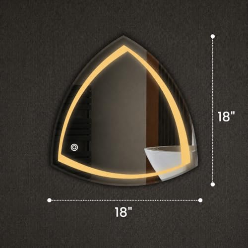 Image of LED Bathroom Wall Mirror with 3 Decorative Lights | Touch Sensor | Warm | Natural and Cool White | for Wash Basin | Bedroom | Dressing Area (Triangular, 18x18)