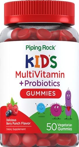 Piping Rock Kid’s Multivitamin and Probiotic | 50 Gummies | Berry Punch Flavor | Vegetarian, Non-GMO, Gluten Free Children’s Supplement