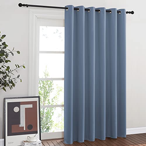 NICETOWN Patio Door Curtain for Sliding Glass Door, Thermal Insulated Blackout Curtain Drape for Living Room/Kitchen/Bedroom (Stone Blue, 1 Panel, 80
