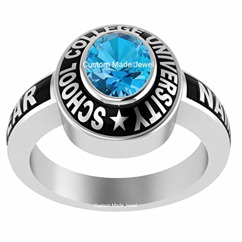 Custom Class Ring For Girl Ladies Women High School, College, University, Academy Of 2022, 2023, 2024, 2025, 2026 Senior Junior Graduation Ceremony Personalized Gift Fully Customized For Her Sterling Silver (Mid Size Royal Oval)- Custom Made Jewel #TOP3
