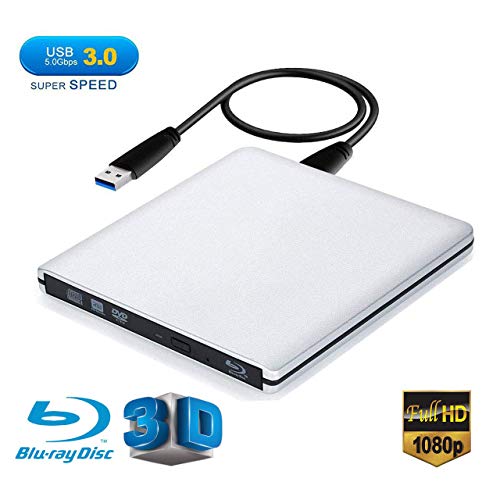 Ploveyy Blu ray Drive DVD Drive External USB 3.0 Ultra Slim 3D Blu Ray Player Writer Portable BD/CD/DVD Burner Drive with Polished Metal Chrome for Mac,Windows 10,XP,Vista,Laptop,PC (Silver)
