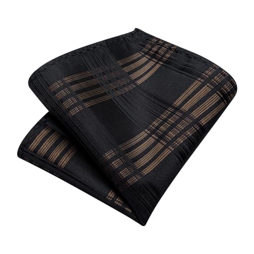 Image of DiBanGu Plaid Ties for Men Silk Checkered Necktie and Pocket Square Cufflinks Tie Clip Set with Gift Box for Wedding Business