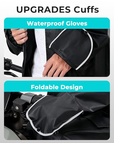 Image of ISABRELLA Long Rain Coat for Men Waterproof, 15000mm H₂O Durable Oxford Unisex Raincoat with Adjustable Wide Brim Hood, Foldable Gloves & Double Zipper for Motorcycle Riding, Hiking