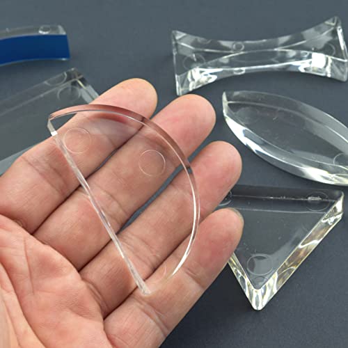 Eudax EH-GXLJ-6 Pcs Acrylic Glass Light Prism Optical Lens Triangular Semicircular Rectangular Concave Convex Mirror Len Physics Demonstration Tools Equipment For Physics Teaching Lab Reflection Refraction Science thumb #4