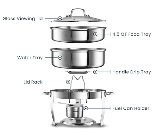 Chafing Dish, by Kook, Warmer, Stainless Steel with Glass Lid, Includes Rack, 4.5qt (1)