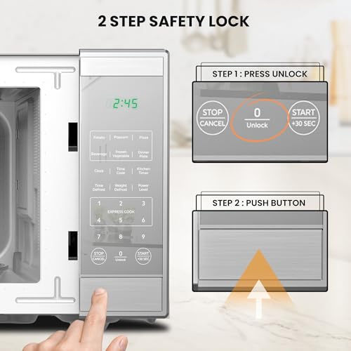 Image of Total Chef 1.3 Cu Ft Microwave Oven - Compact Countertop Kitchen Appliance, Small Stainless Steel Microwave with Digital Touch, Pre-Set Functions, 12.8 inch Turntable, 1100 Watt