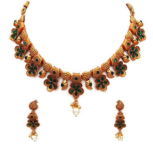 Collar de boda chapado en oro con esmeralda juego de joyería floral hecho a mano