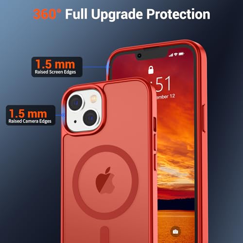 Image of SUPFINE Magnetic for iPhone 15 Plus Case & iPhone 14 Plus Case(Compatible with MagSafe)(Military Grade Drop Protection) Slim Translucent Shockproof with Anti-Fingerprint Phone Case,Red