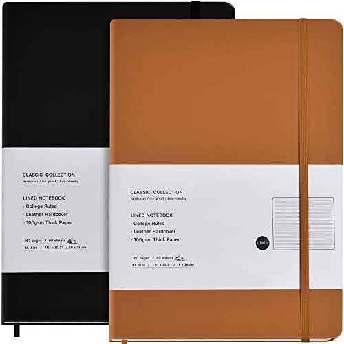 Grands carnets pour bureau et école Lot de 2 cahiers lignés B5 couverture rigide en similicuir