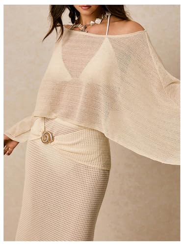 Milumia Womens Sheer Knit Poncho Shrug Lightweight Cover Up Sweater Top3