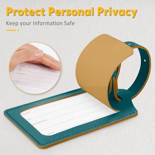Image of Travelambo 8 Pack Luggage Tags Faux Leather for Suitcases Travel Bag Labels Travel Accessories Essential with Protection Cover ID, Summer Green, 2.7inch x 4.6 inch