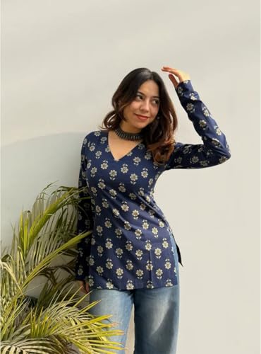 Image of ANNI Designer Cotton Short Kurti for Women | Stylish Kurti | Short Kurti Top | Casual Kurta for Women | Comfortable Cotton Kurtis for Womens