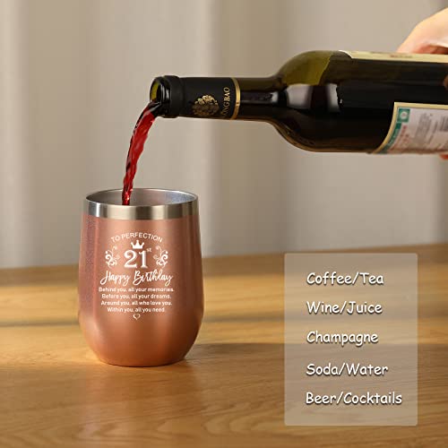 21St Birthday Gifts For Her, Happy 21St Birthday Decorations For Her, Funny 21 Year Old Birthday Gift Ideas For Her, Friends, Sister, Daughter, Girlfriend - 12Oz Stainless Steel Insulated Wine Tumbler #TOP2