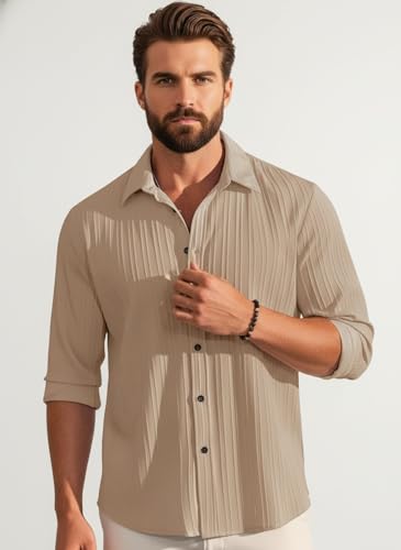 Image of Amazon Brand - INKAST Men's Casual Button Down Shirts Long Sleeve Linen Shirt Fashion Textured Beach Summer Shirt