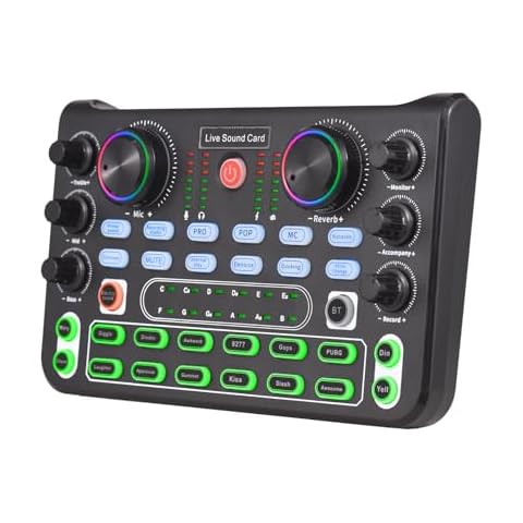summina Live Sound Card Audio Mixer Sound Board Podcast Mixer Recording Desktop Singing Gaming Audio Mixer Noise Reduction for Streaming Podcasting Knob Button Control Cover