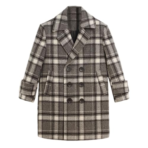 Image of Sobrisah Little Boys Girls Winter Pea coat Double Breasted Notched Collar Wool Dress Parka Grey Plaid Jackets Coats 110cm(4-5 Years)