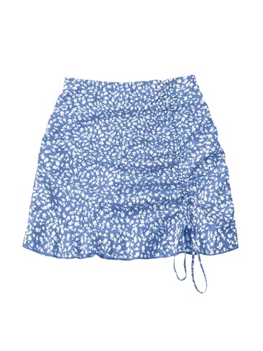 Verdusa Women's Plus Size Ditsy Floral Print Ruffle Skirt Ruched Drawstring Bodycon Mini Skirts
