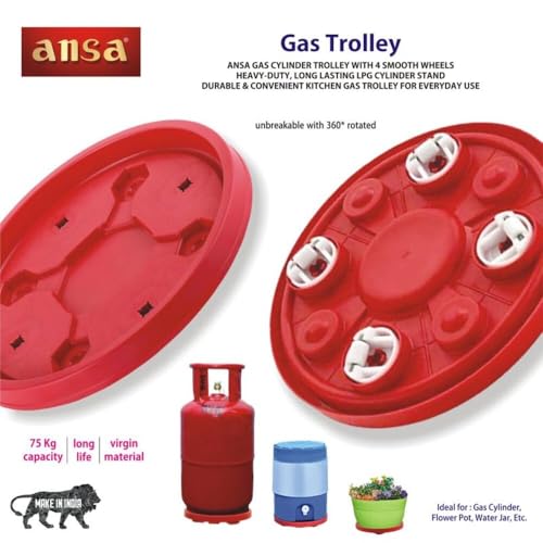 Image of Ansa Gas Cylinder Trolley with 4 Smooth Wheels | Heavy-Duty, Long Lasting LPG Cylinder Stand | Durable & Convenient Kitchen Gas Trolley for Everyday Use (Red)